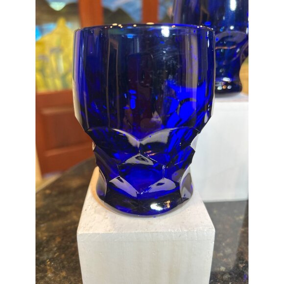 Viking Hazel Atlas Georgian Cobalt Blue Lowball Glasses - Picture 6 of 9